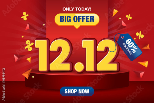 12.12 Shopping day sale poster or flyer design. 12.12 Super sale online banner. Global shopping world day Sale. Eps10 vector illustration