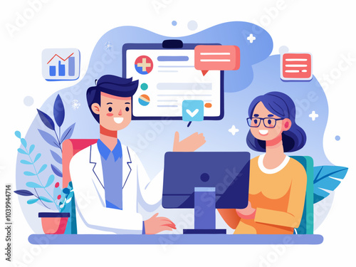 A healthcare professional discusses treatment options with a patient during a consultation in a modern medical office setting