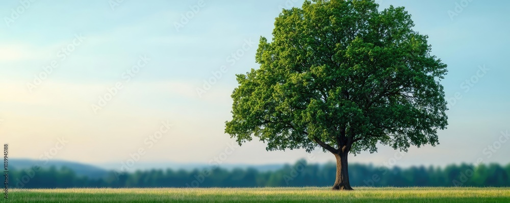 Lone green tree under a clear blue sky in a serene landscape. Lone green tree under a clear blue sky in a serene landscape.