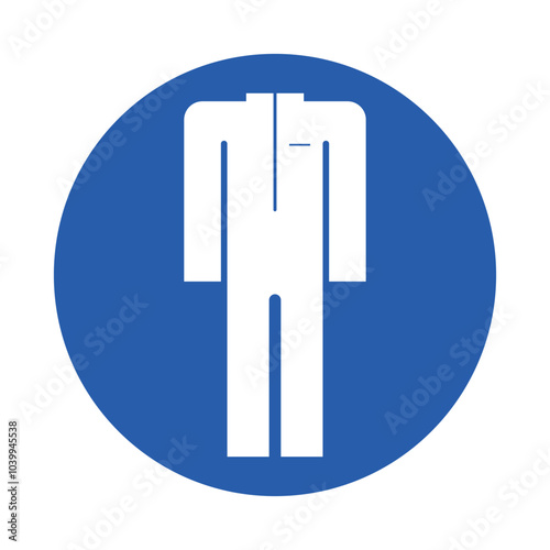 Isolated blue round pictogram sign safety vest, special suit is required