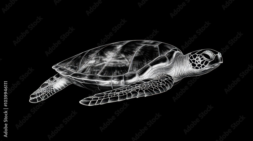 Obraz premium Elegant Sea Turtle Illustration on Black Background