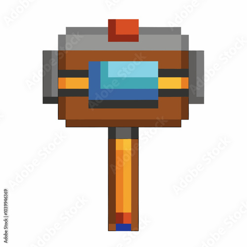 Pixel Art Hammer Icon   Colorful and Simplistic Digital Illustration for Games and Apps
