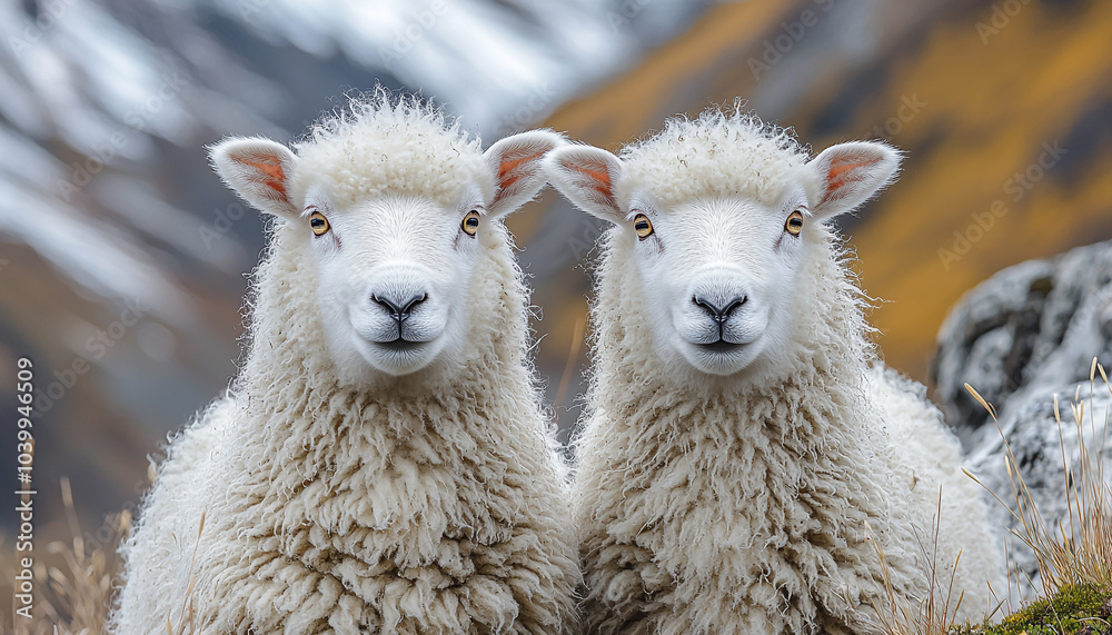 Fototapeta premium Fluffy lamb in winter meadow looking cute generated by AI