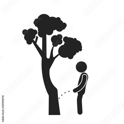 Isolated prohibition sign do not pee under the trees, for outdoor park safety label