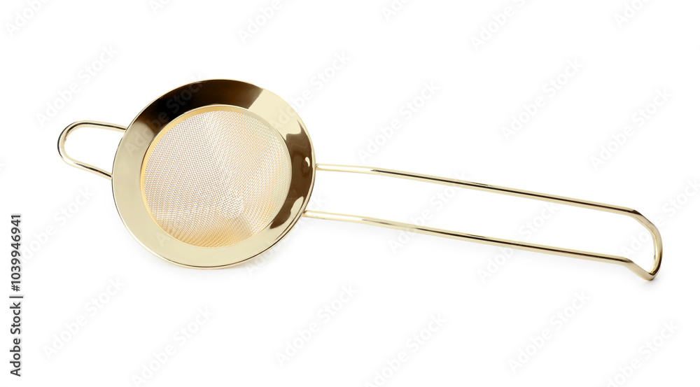 One clean metal sieve isolated on white One clean metal sieve isolated on white