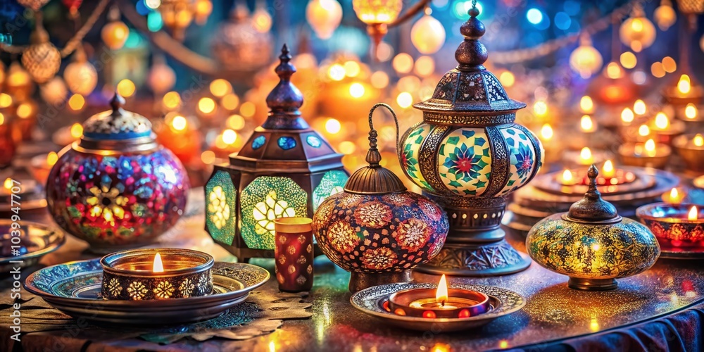 Fototapeta premium Elegant Oriental Ornament Set with Bokeh Effect for Stunning Visual Appeal