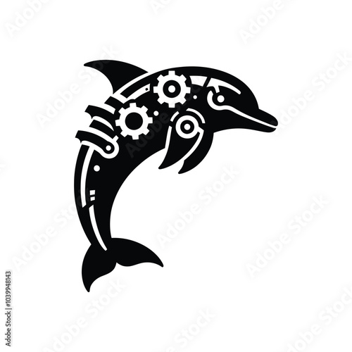 Tech Infused Dolphin Vector Silhouette Cyberpunk Inspired Design for Innovative Artwork