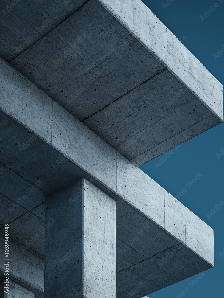 Fototapeta premium Abstract view of concrete architecture showcasing modern design elements against a clear blue sky.
