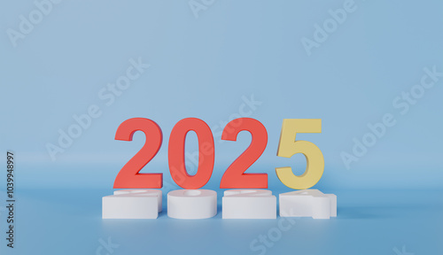 3D text 2025 new year business symbol sign illustration design concept render happy holiday calendar