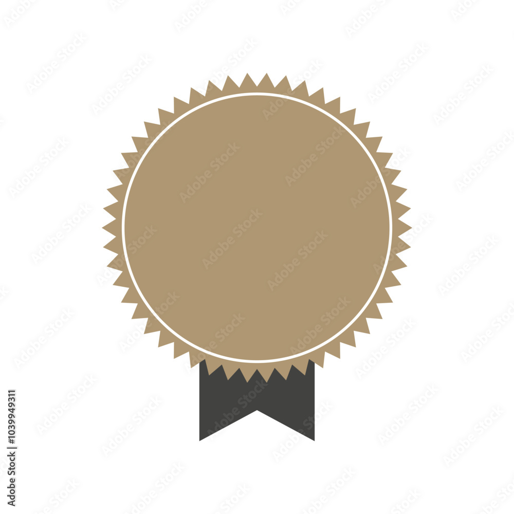 Brown award medal with ribbon flat vector style. Medallion for champion, anniversary or jubilee celebration isolated on white background. Starburst sunburst shape Brown award medal with ribbon flat vector style. Medallion for champion, anniversary or jubilee celebration isolated on white background. Starburst sunburst shape