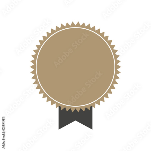 Brown award medal with ribbon flat vector style. Medallion for champion, anniversary or jubilee celebration isolated on white background. Starburst sunburst shape