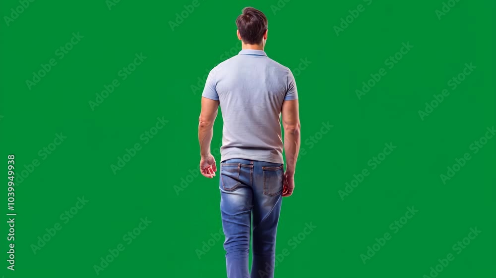 Man stands alone before a green backdrop for a project. Green screen. Man stands alone before a green backdrop for a project. Green screen.