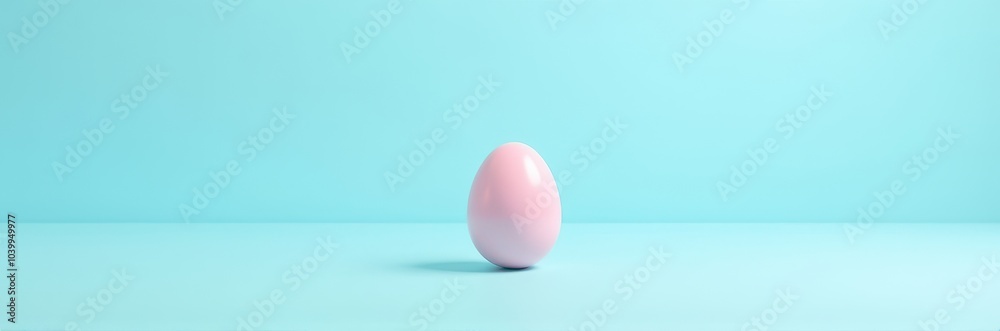 Single Pink Easter Egg on Light Blue Background for Spring Festivities Single Pink Easter Egg on Light Blue Background for Spring Festivities