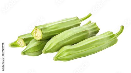 Freshly harvested okra pods showcase their vibrant green color and unique texture.