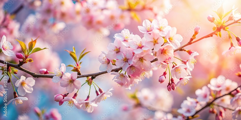 Close-up view of cherry tree branches blooming in the spring Close-up view of cherry tree branches blooming in the spring