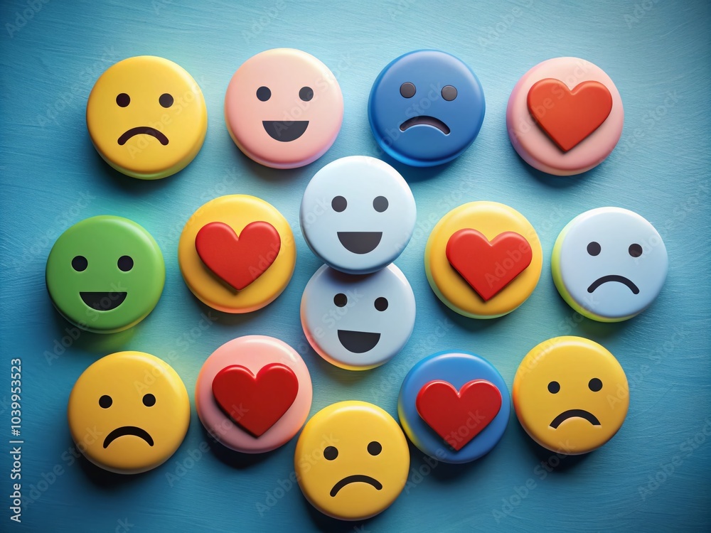 Emotional Expressions in Design: Smiling and Sad Faces with Love Icons for Engagement Emotional Expressions in Design: Smiling and Sad Faces with Love Icons for Engagement