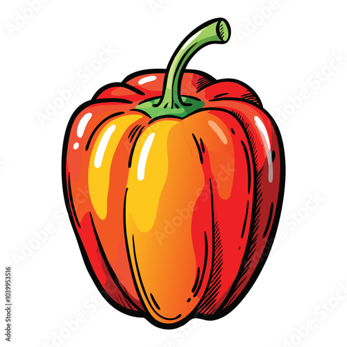 Paprika Hand-Drawn in Watercolor Style Artistic Illustration on White Background