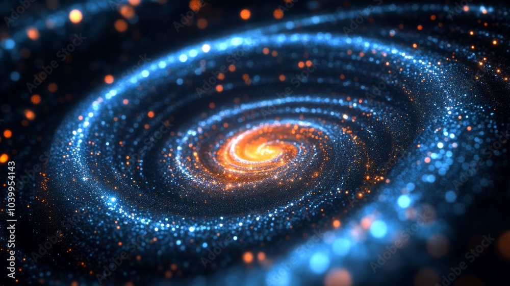 Spiral Galaxy Digital Illustration with Colorful Circles and Depth Dimension on Dark Background - Beautiful Universe Representation Spiral Galaxy Digital Illustration with Colorful Circles and Depth Dimension on Dark Background - Beautiful Universe Representation