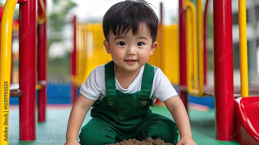 Joyful child playing in a colorful playground setting, exploring and enjoying outdoors. Joyful child playing in a colorful playground setting, exploring and enjoying outdoors.