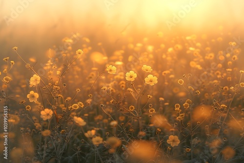 Golden Glow of Wildflowers at Sunset