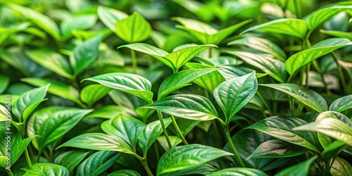 Close-up view of green leaves and stems of Tiliacora triandra plant
