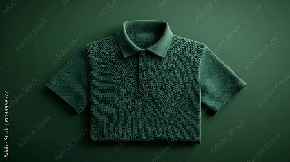 Green Polo Shirt with Soft Fabric, Short Sleeves, Button-Down Front, and Chest Pockets on Solid Background - 3D Render. Green Polo Shirt with Soft Fabric, Short Sleeves, Button-Down Front, and Chest Pockets on Solid Background - 3D Render.