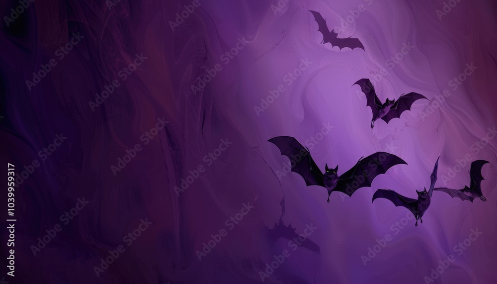 Bats flying in purple sky Bats flying in purple sky