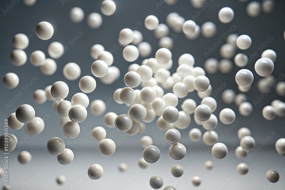 Close-up view of small white balls floating isolated Close-up view of small white balls floating isolated