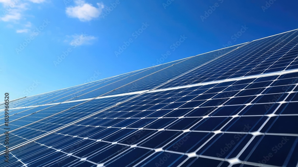 Solar panels against a clear blue sky, showcasing renewable energy technology. Solar panels against a clear blue sky, showcasing renewable energy technology.