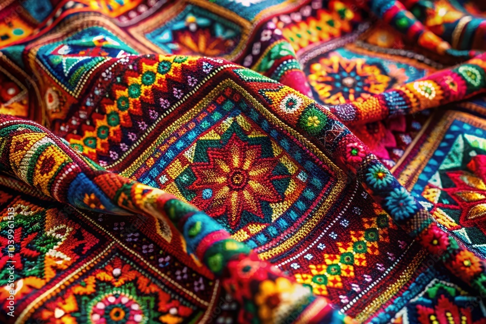Ethnic Fabric Pattern Background with Bokeh Effect for Unique Textiles and Designs Ethnic Fabric Pattern Background with Bokeh Effect for Unique Textiles and Designs