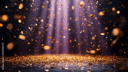 Wallpaper Mural Golden confetti rain illuminated a gentle purple light beam on a stage with dark surroundings and ample copy space setting the scene for an unforgettable award ceremony Torontodigital.ca