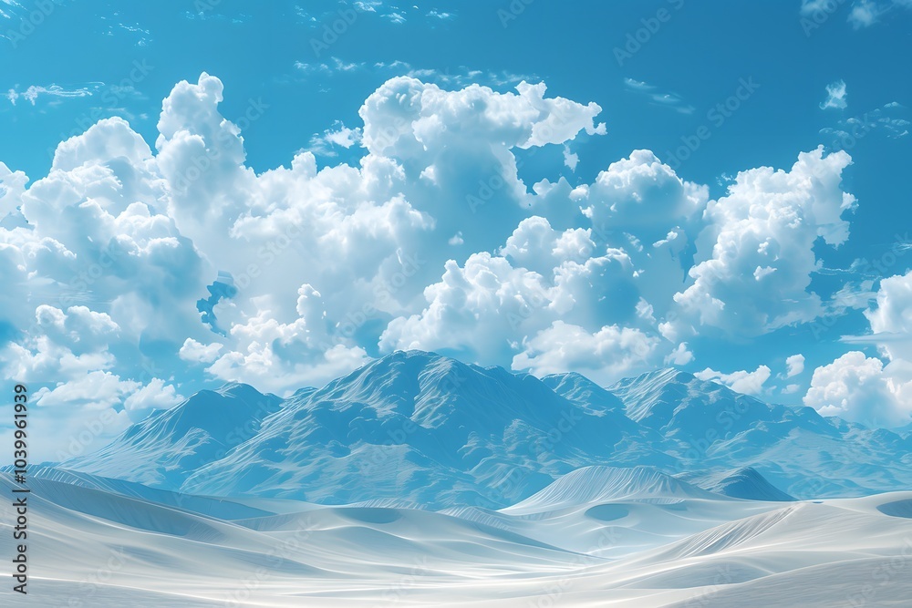 Serene Landscape of Majestic Mountains Under a Bright Blue Sky with Fluffy Clouds Serene Landscape of Majestic Mountains Under a Bright Blue Sky with Fluffy Clouds