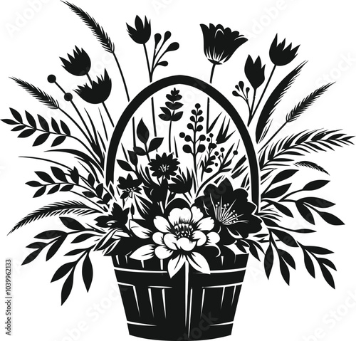 Flower busket vector illustration Graphic shilloutee 