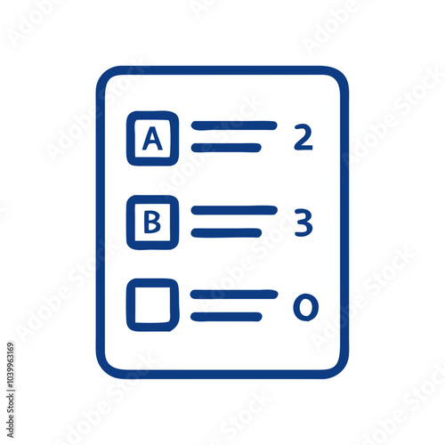 Blue vector quiz icon with multiple choice questions layout