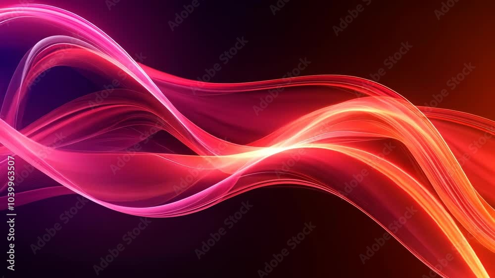 Abstract waves of red and pink light flow across a dark background