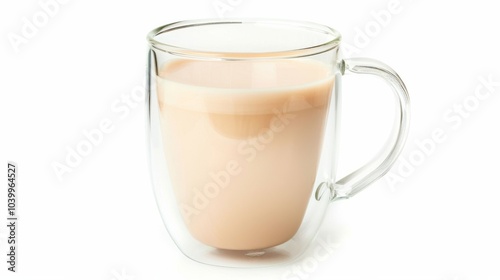 Cup of milk is sitting on a white background