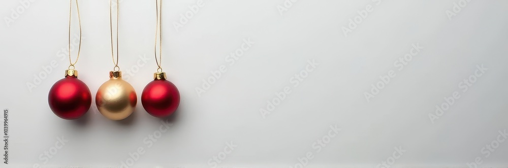 Elegant Trio of Red and Gold Christmas Ornaments with Soft Background