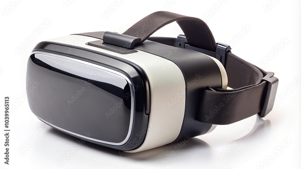 Close-Up Virtual Reality Headset with Black Band Isolated on White Background Close-Up Virtual Reality Headset with Black Band Isolated on White Background