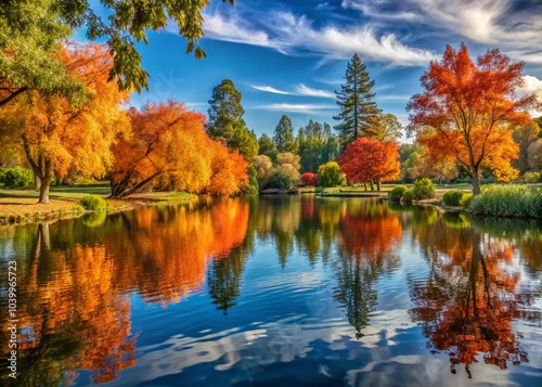 Fall Colors Reflected in UC Davis Arboretum Lake - Panoramic Photography of California's Autumn Beauty