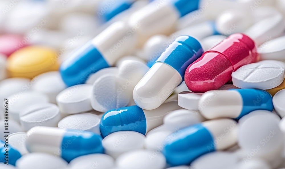 a pile of multicolored pills sitting on top of a pile of white and blue pills on top of each other a pile of multicolored pills sitting on top of a pile of white and blue pills on top of each other
