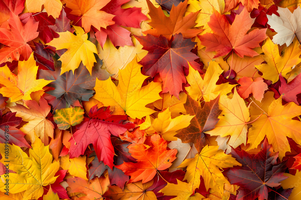 A background of colorful autumn leaves in various shades of orange, yellow, and red A background of colorful autumn leaves in various shades of orange, yellow, and red
