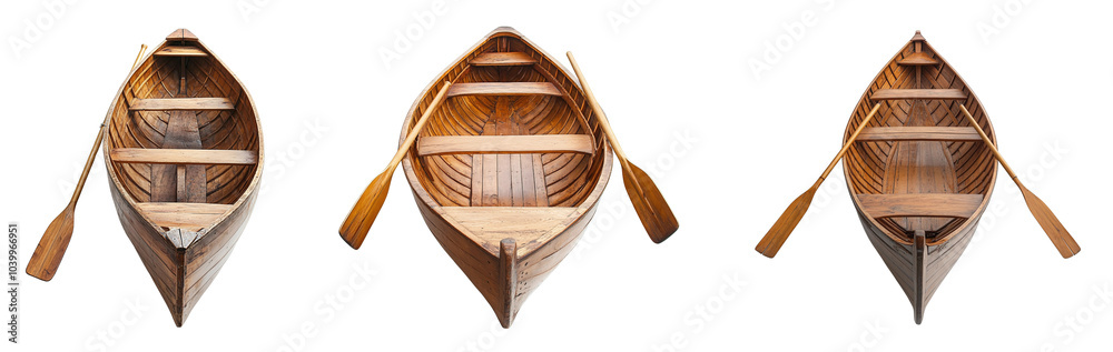 set of classic wooden rowboat with two wooden oars, isolated on a clean white or transparent background, perfect for product display set of classic wooden rowboat with two wooden oars, isolated on a clean white or transparent background, perfect for product display