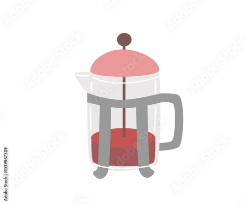 Coffee accessories kettle, coffee teapot,  coffee maker. Flat vector illustration in minimalistic style on white background