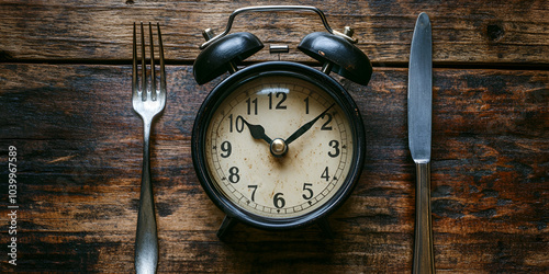 Vintage Alarm Clock on Rustic Wooden Table