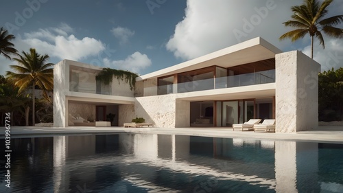 Luxury Poolside Villa with Palm Trees and Minimalist Architecture