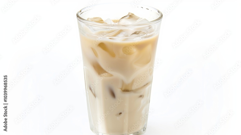 Glass of milk with ice cubes in it Glass of milk with ice cubes in it
