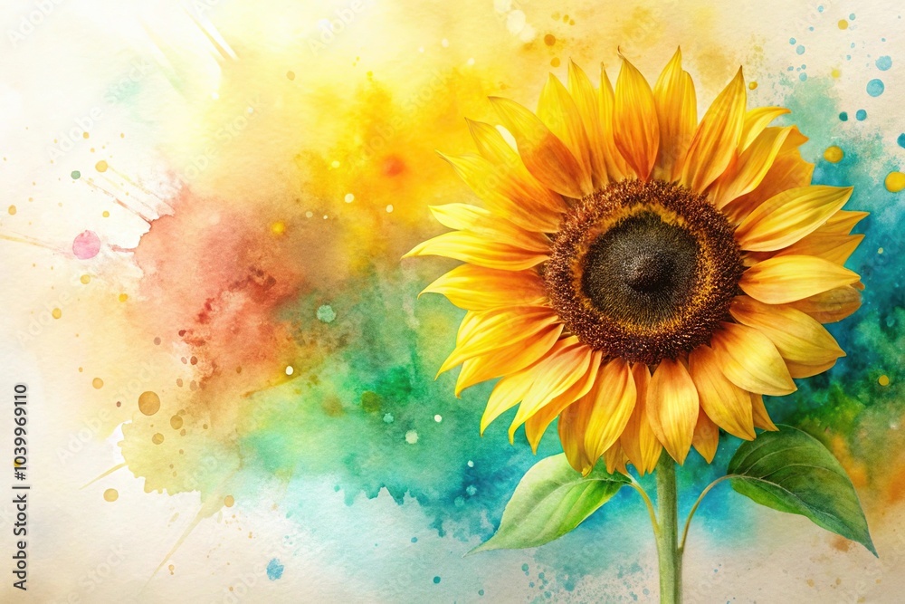 Obraz premium Close-up watercolor painting of sunflower with vibrant colors