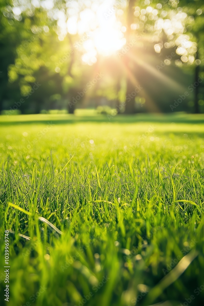 A bright sunny day in a park with a large field of green grass. The sun is shining brightly, casting a warm glow on the grass. The scene is peaceful and serene A bright sunny day in a park with a large field of green grass. The sun is shining brightly, casting a warm glow on the grass. The scene is peaceful and serene