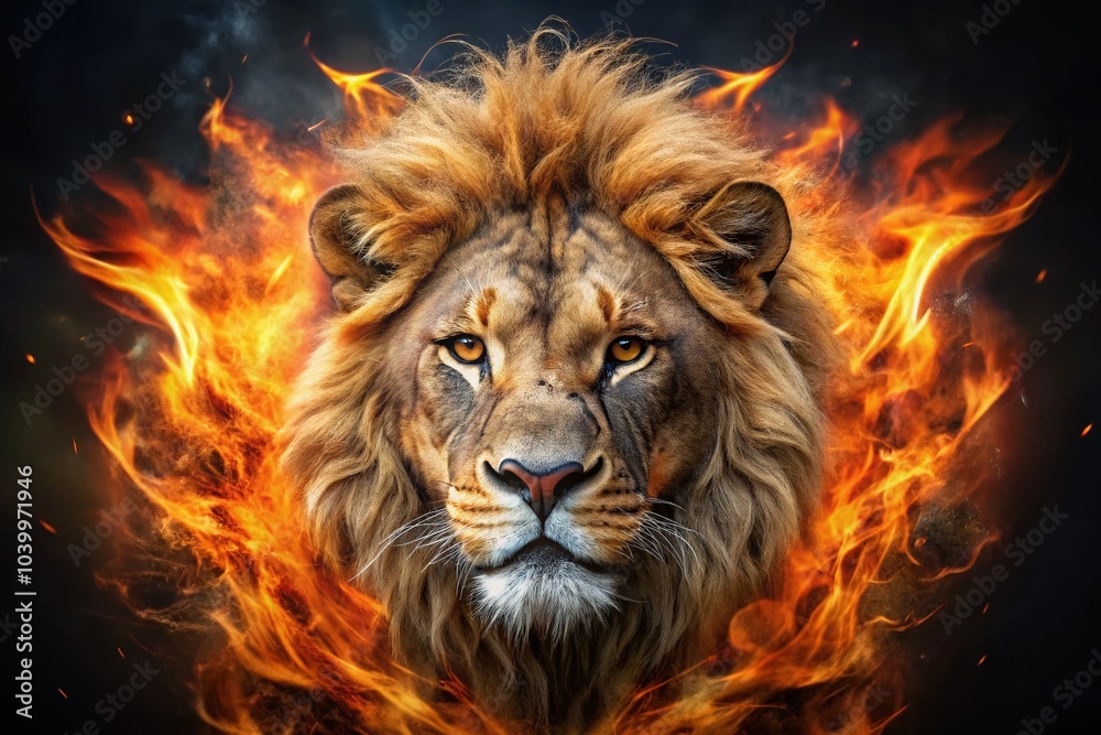 Fierce Lion Head in Flames - Symbolizing Power and Intensity in Captivating Food Photography Fierce Lion Head in Flames - Symbolizing Power and Intensity in Captivating Food Photography