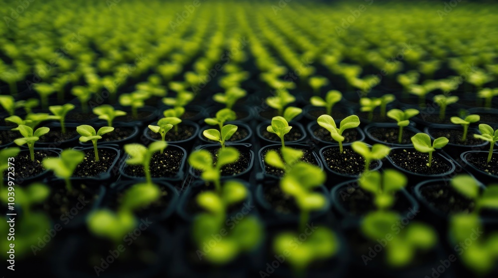 Fototapeta premium Lush Green Seedlings in a Nursery Setting